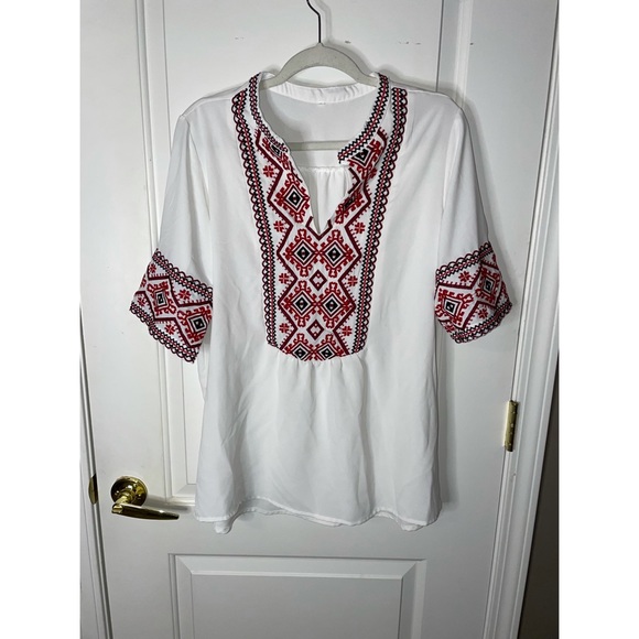 COPY - Mansy Women's Summer V Neck Boho Print Embroidered Blouse - Size L - Nev… - Picture 2 of 3